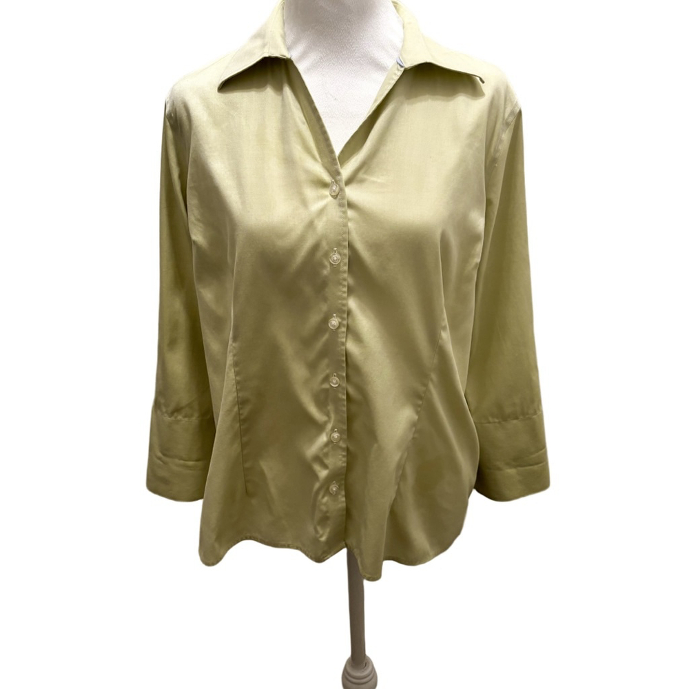 Women's Lands' End No Iron Pinpoint Oxford Button Down Shirt 16P Light Green